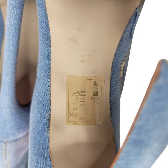 Akira Floral Embroidered Boots Sz 6.5 Thigh High Denim Peep Toe Stiletto 4.5" - Picture 11 of 16